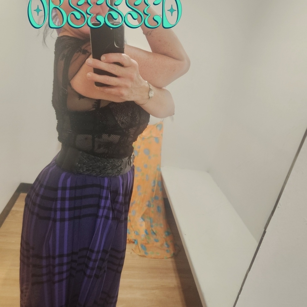 Vintage Evan-Picone Moody Purple & Black Gothic Tartan Pleated Skirt